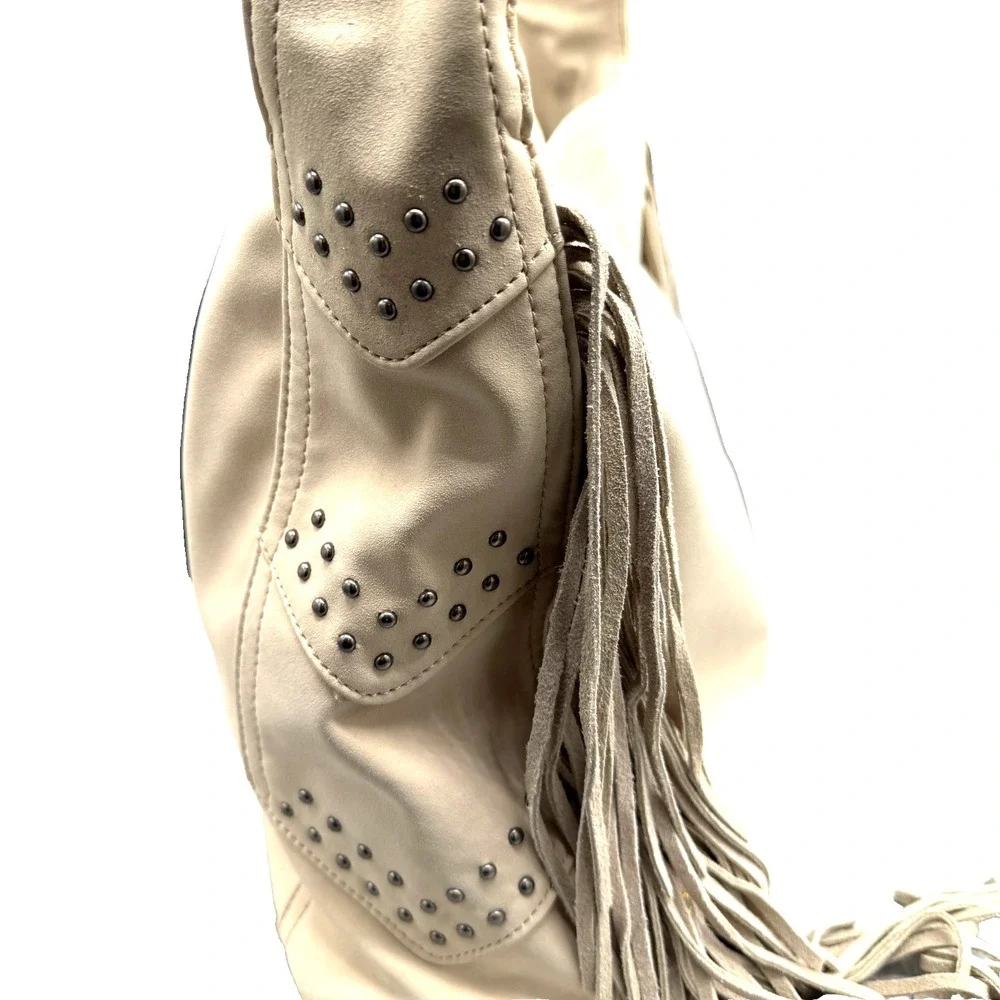 NEW Wrangler Shiloh Fringe Studded Leather Hobo Shoulder Bag‎ Purse Western Boho